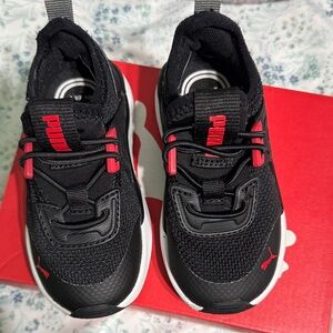 Puma Kids Black Sneakers with Red Highlights
